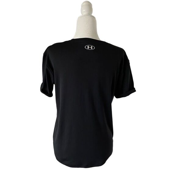 Under Armour Womans Heatgear Workout Top Black Rolled Sleeves SZ S - Picture 2 of 13